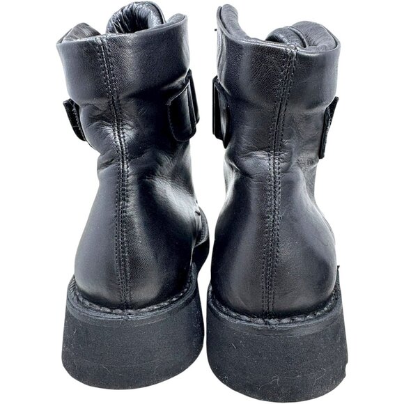 Alter Ego Black Calves Leather Wedge Combat Boots - Picture 8 of 11
